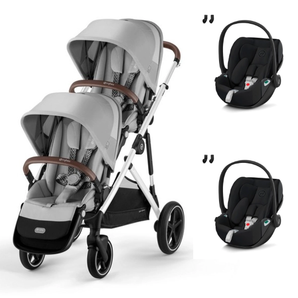 Poussette Double Cybex Gazelle S - Châssis Silver/ Assises Lava Grey + Coque Auto Cloud T i-Fix - Sepia Black (2023)