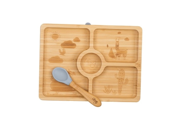 Lemon Suction Cup Plate + Bamboo Spoon - Square