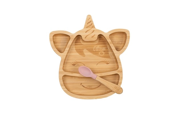 Lemon Plate + Bamboo Spoon - Unicorn
