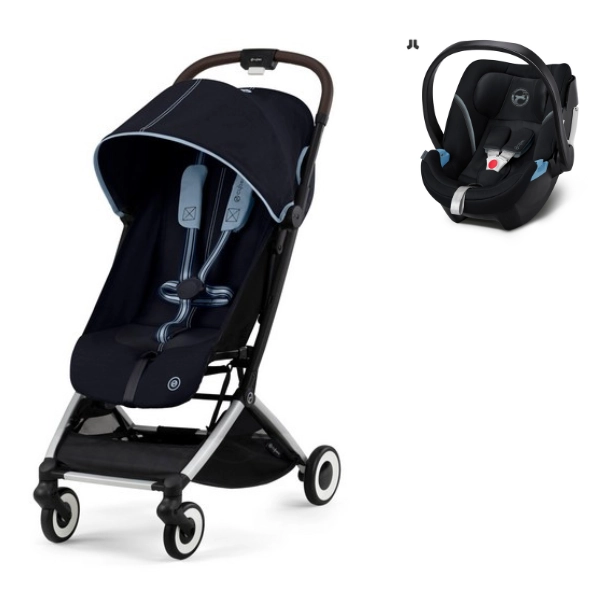 Cybex Orfeo Stroller - Ocean Blue + Aton 5 Car Seat - Deep Black