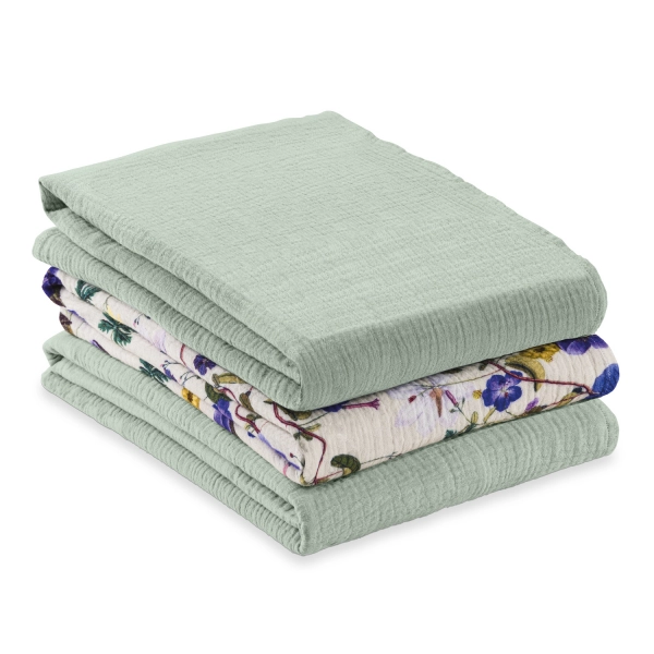Set of 3 Hauck Cuddle N Clean diapers - Sage/Beige Floral