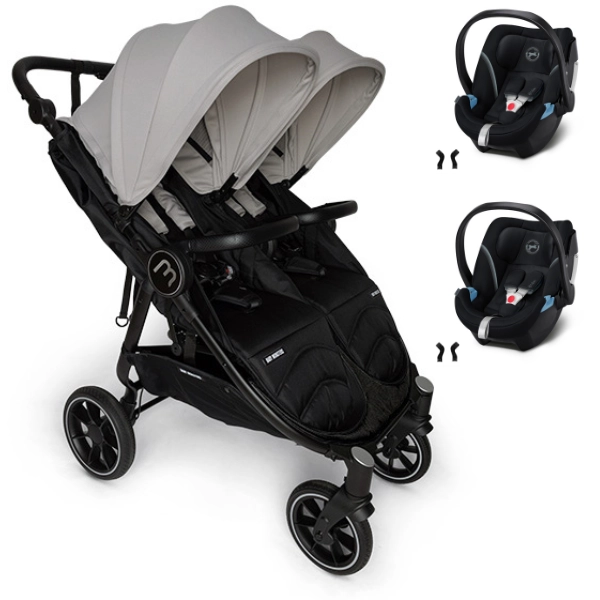 Baby Monsters Easy Twin 4 Black Edition/ Canopys Stone Double Stroller + Cybex Aton 5 Car Seat - Deep Black