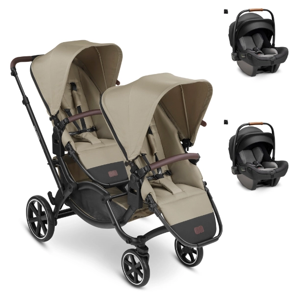 ABC Design Zoom Double Stroller - Reed + Nuna Pipa Next Car Cover - Caviar