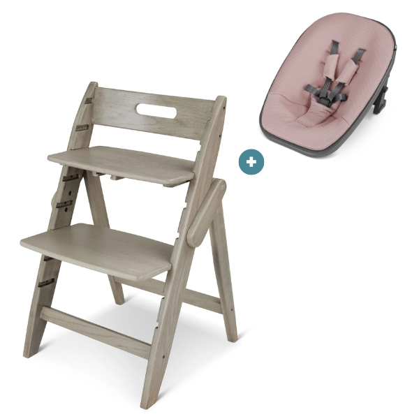 Moji Yippy Trunk High Chair - Cashmere + Newborn Seat - Rosegold
