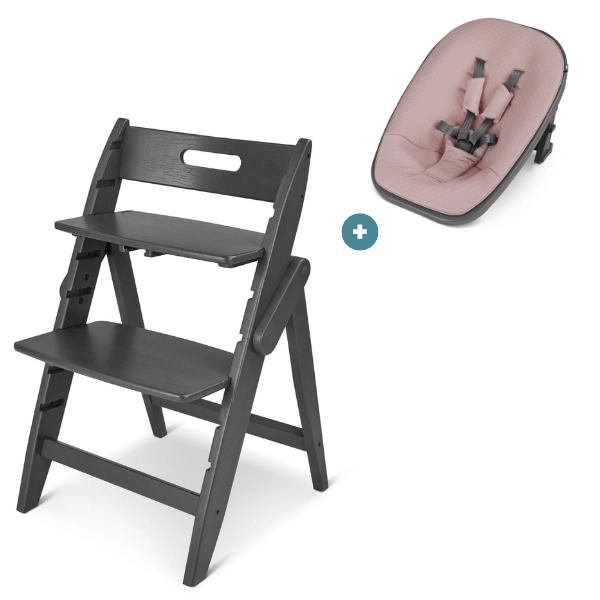 Moji Yippy Trunk High Chair - Pearl + Newborn Seat - Rosegold