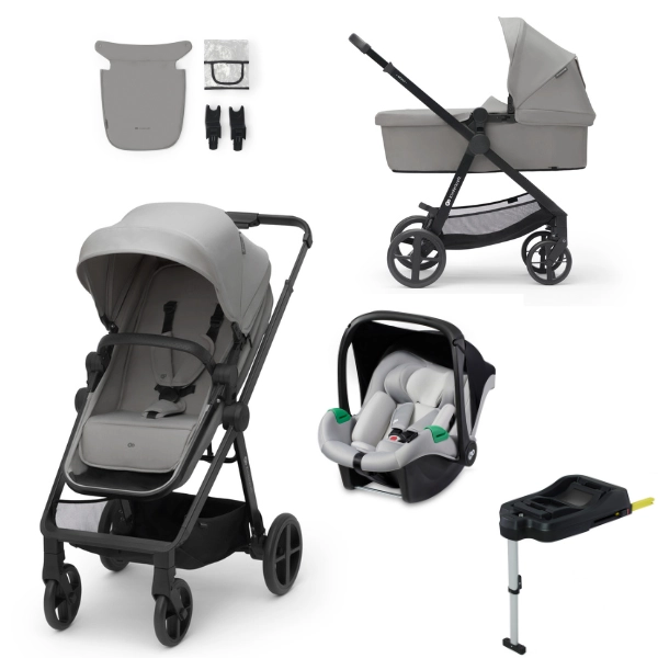 Poussette Kinderkraft Newly + Nacelle + Coque Auto Mink Pro - Moonlight Grey + Base