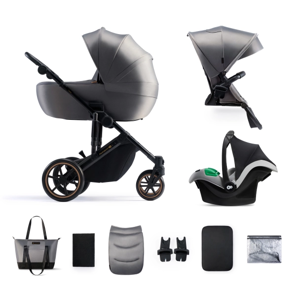 Poussette Kinderkraft Prime 2 + Nacelle + Coque Auto Mink Pro - Shadow Grey