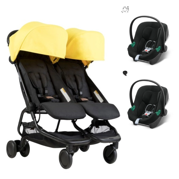 Poussette Double Mountain Buggy Nano Duo - Cyber + 2 Coques Auto Cybex Aton B2 - Volcano B2