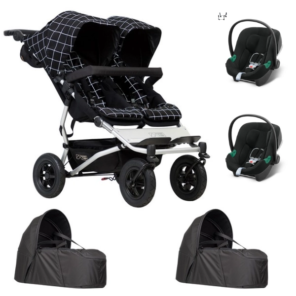 Poussette Double Mountain Buggy Duet V3.2 - Grid + 2 Cocoon V2 + 2 Coques Cybex Aton B2 - Volcano Black