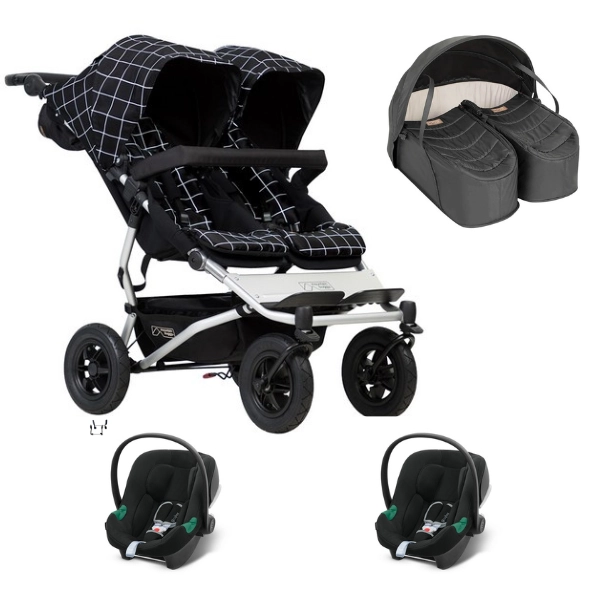 Poussette Double Mountain Buggy Duet V3.2 - Grid + Cocoon Jumeaux + 2 Coques Auto Cybex Aton B2 - Volcano Black