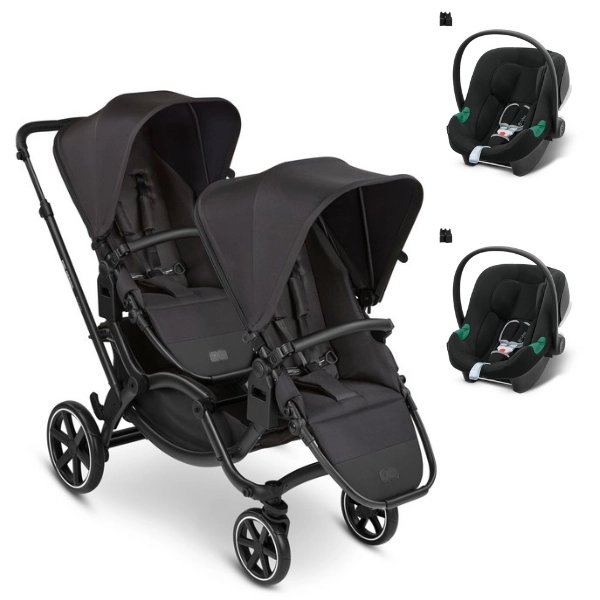 Poussette Double ABC Design Zoom - Ink + 2 Coques Auto Cybex Aton B2 - Volcano Black (2023)