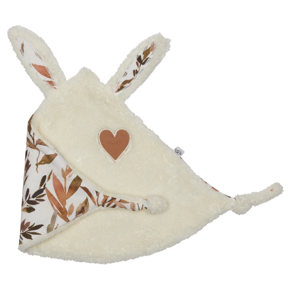 Doudou lapin petit cœur BB&Co  - microfibre ivoire / imp. feuillages