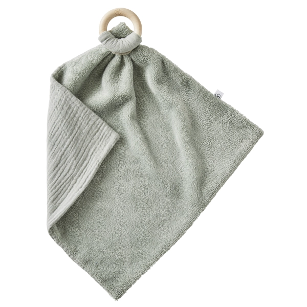 Doudou bi-matière avec anneau de dentition BB&Co - vert de gris