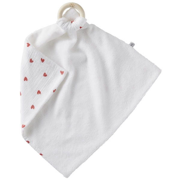 Doudou bi-matière avec anneau de dentition BB&Co - imprimé cœur