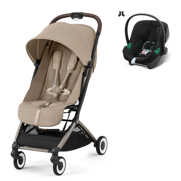 Poussette Cybex Orfeo - Châssis Taupe/ Almond Beige + Coque Auto Aton B2 i-Size - Volcano Black