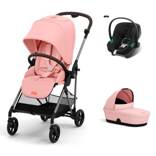 Poussette Cybex Melio 4 Châssis Taupe + Nacelle - Candy Pink + Coque Auto Aton B2 i-Size - Volcano Black