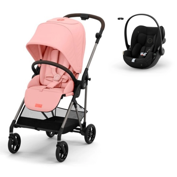 Poussette Cybex Melio 4 Châssis Taupe - Candy Pink + Coque Auto Cloud G i-Size - Moon Black