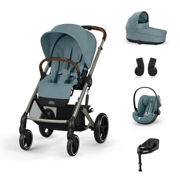 Cybex Balios S Lux 2 Stroller - Taupe Frame + Carrycot + Cloud G i-Size - Stormy Blue Plus + Base G