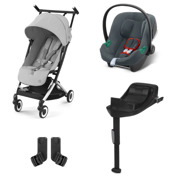 Poussette Cybex Libelle - Châssis Silver/ Fog Grey (2024) + Coque Cybex Aton B2 i-Size - Steel Grey + Base One