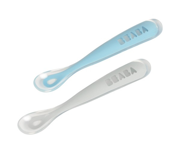 Set of 2 Beaba Silicone First Age Spoons - Windy Blue