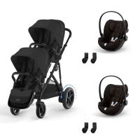 Poussette Double Cybex eGazelle S BLK - Moon Black + 2 Coques Auto Cloud G i-Size - Magic Black