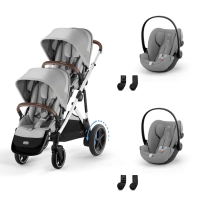 Poussette Double Cybex eGazelle S SLV - Stone Grey + 2 Coques Auto Cloud G i-Size - Stone Grey (Plus)