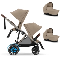 Poussette Double Cybex eGazelle S TPE + 2 Nacelles Gazelle Cot S - Almond Beige