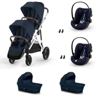 Poussette Double Cybex Gazelle S2 SLV - Ocean Blue + 2 Nacelles Gazelle Cot + 2 Coques Autos Cloud G i-Size - Ocean Blue (Plus)