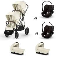 Poussette Double Cybex Gazelle S2 TPE - Seashell Beige + 2 Nacelles Gazelle Cot + 2 Coques Autos Cloud G i-Size - Magic Black
