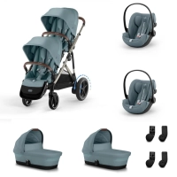 Poussette Double Cybex eGazelle S2 BLK - Stormy Blue + 2 Nacelles Gazelle Cot + 2 Coques Autos Cloud G i-Size - Stormy Blue (Plus)