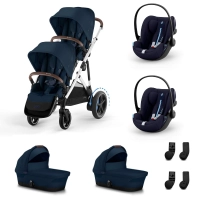 Poussette Double Cybex eGazelle S2 SLV - Ocean Blue + 2 Nacelles Gazelle Cot + 2 Coques Autos Cloud G i-Size - Ocean Blue (Plus)