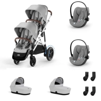Poussette Double Cybex eGazelle S2 SLV - Stone Grey + 2 Nacelles Gazelle Cot + 2 Coques Autos Cloud G i-Size - Stone Grey (Plus)