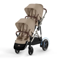 Poussette Double Cybex eGazelle S2 TPE - Almond Beige + 2 Nacelles Gazelle Cot + 2 Coques Autos Cloud G i-Size - Almond Beige (Plus)