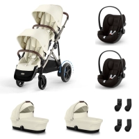 Poussette Double Cybex eGazelle S2 TPE - Seashell Beige + 2 Nacelles Gazelle Cot + 2 Coques Autos Cloud G i-Size - Magic Black