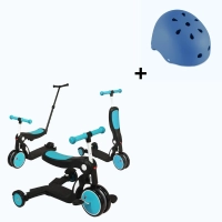 Scootizz, draisienne évolutive 5 en 1 Looping avec barre de poussée + Casque Enfant - Bleu