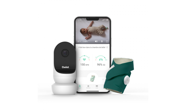 Pack Surveillance Monitor Duo 2 Owlet Smart Sock 3 - Vert Océan + Babyphone Cam 2