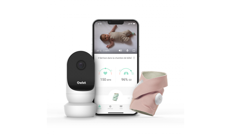 Pack Surveillance Monitor Duo 2 Owlet Smart Sock 3 - Rose Poudré + Babyphone Cam 2