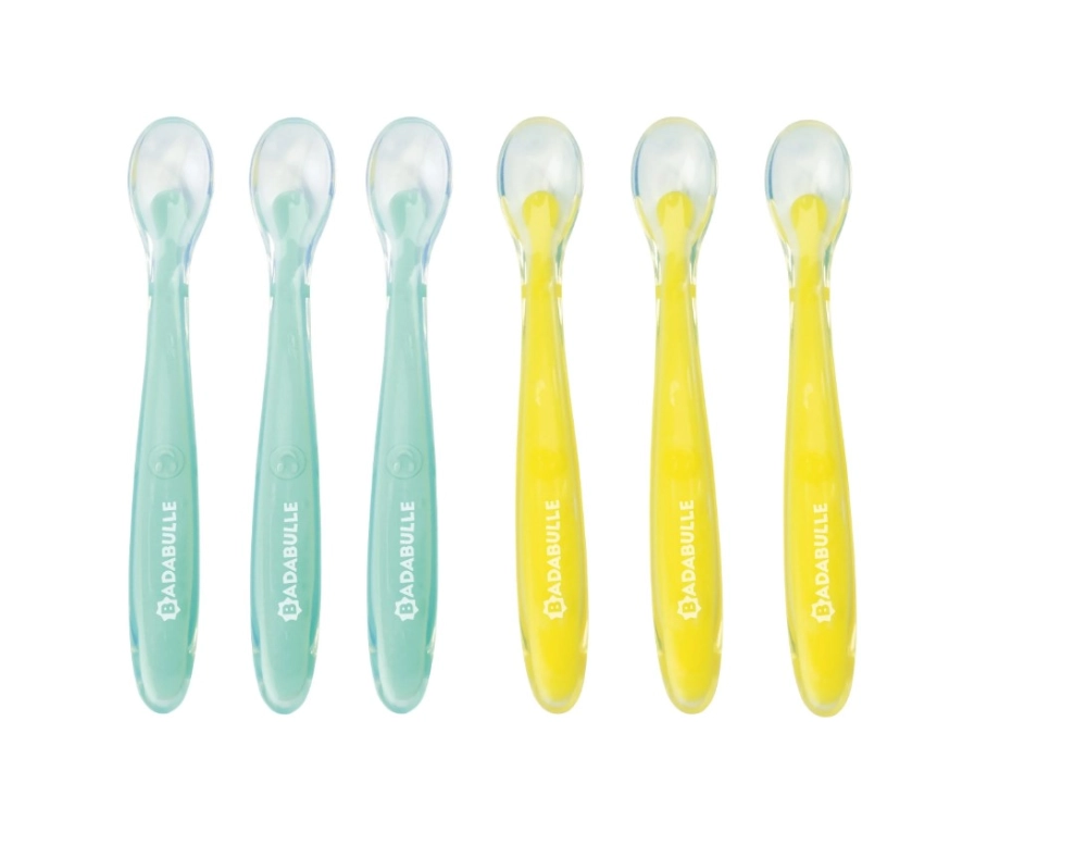 BADABULLE Lot de 6 cuilleres en silicone ultra-flexibles, Ergonomiques, Sans BPA, 4m+